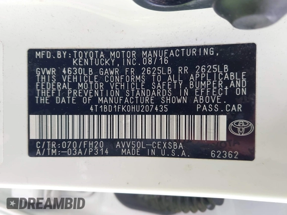 2017 Toyota Camry Hybrid LE with VIN 4T1BD1FK0HU207435, listed as a IAAI auction lot 41561337 with 194,716 mi miles. Bid and sale history available at carsss.com. Image 9.