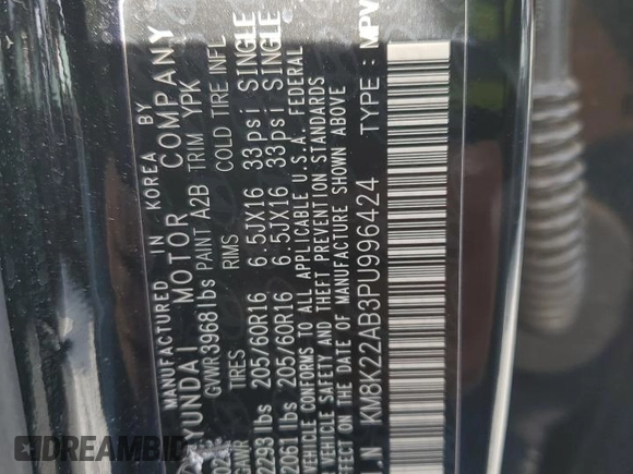 2023 Hyundai Kona SE with VIN KM8K22AB3PU996424, listed as a Copart auction lot 44826165 with 56,315 mi miles and Salvage Title. Bid and sale history available at DreamBid. Image 13.