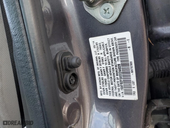 2014 Honda Civic Sedan LX with VIN 19XFB2F5XEE244028, listed as a Copart auction lot 49170145 with 63,213 mi miles and Salvage Title. Bid and sale history available at carsss.com. Image 14.