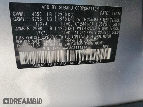2025 Subaru Outback with VIN 4S4BTAAC8S3111844, listed as a Copart auction lot 83551474 with 4,236 mi miles and Salvage Title. Bid and sale history available at carsss.com. Image 15.
