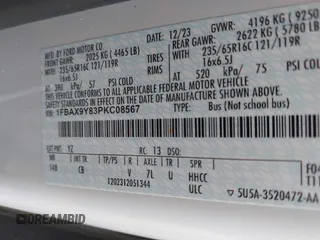 2023 Ford Transit Passenger XL with VIN 1FBAX9Y83PKC08567, listed as a IAAI auction lot 39883261 with 15,028 mi miles and . Bid and sale history available at DreamBid. Image 9.