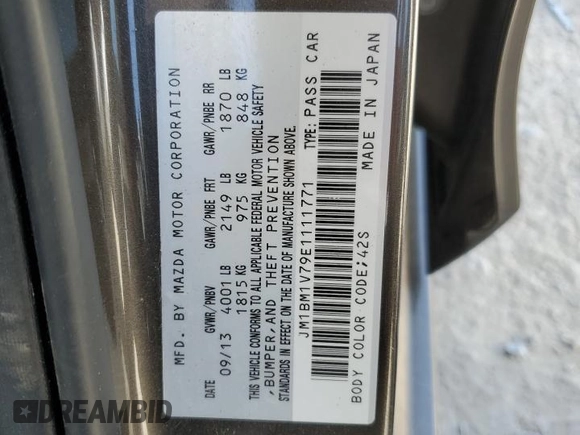 2014 Mazda 3 i Touring with VIN JM1BM1V79E1111771, listed as a Copart auction lot 52376445 with 144,048 mi miles and Salvage Title. Bid and sale history available at DreamBid. Image 12.