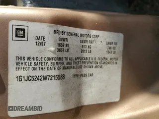 1998 Chevrolet Cavalier with VIN 1G1JC5242W7215588, listed as a Copart auction lot 85307274 with 183,746 mi miles and Salvage Title. Bid and sale history available at DreamBid. Image 14.
