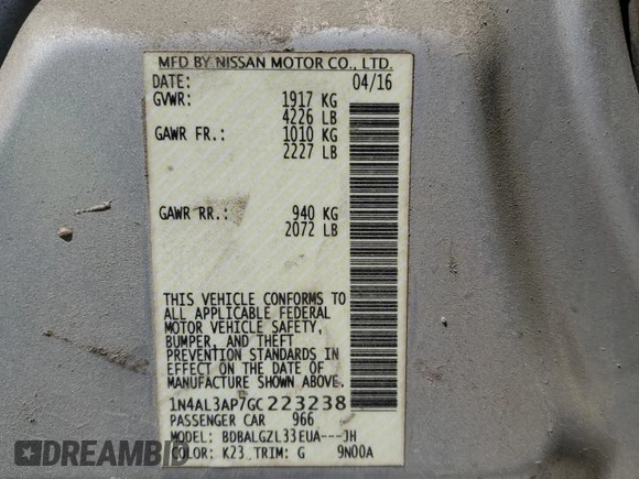 2016 Nissan Altima 2.5 S with VIN 1N4AL3AP7GC223238, listed as a Copart auction lot 50408625 with 156,441 mi miles and Salvage Title. Bid and sale history available at carsss.com. Image 13.