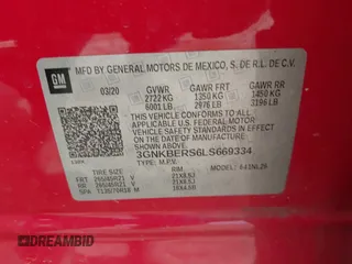 2020 Chevrolet Blazer RS z VIN 3GNKBERS6LS669334, wystawiony jako IAAI lot #41892442 z przebiegiem 90 196 mil mil oraz . Historia ofert i sprzedaży dostępna na DreamBid. Obrazek 9.