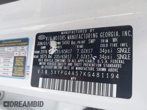 2019 Kia Sorento LX V6 with VIN 5XYPG4A57KG481194, listed as a IAAI auction lot 41748834 with 139,829 mi miles. Bid and sale history available at carsss.com. Image 9.