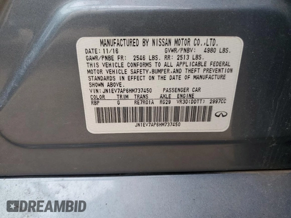 2017 Infiniti Q50 Signature Edition with VIN JN1EV7AP6HM737450, listed as a Copart auction lot 53154495 with 90,270 mi miles and Clean Title. Bid and sale history available at DreamBid. Image 12.