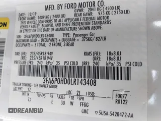 2020 Ford Fusion SE with VIN 3FA6P0HD0LR143408, listed as a IAAI auction lot 41854955 with 53,331 mi miles. Bid and sale history available at carsss.com. Image 9.