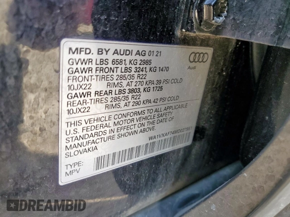 2021 Audi Q7 Prestige z VIN WA1VXAF74MD027951, wystawiony jako Copart lot #60151935 z przebiegiem Nie podano mil oraz Szkoda całkowita • Salvage title. Historia ofert i sprzedaży dostępna na DreamBid. Obrazek 12.