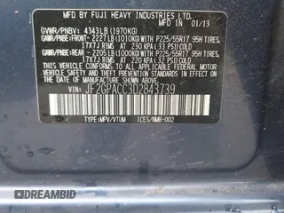 2013 Subaru Crosstrek Premium with VIN JF2GPACC3D2843739, listed as a IAAI auction lot 42439629 with 156,625 mi miles and . Bid and sale history available at DreamBid. Image 9.