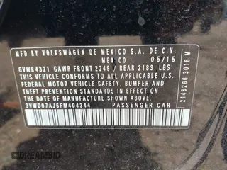 2015 Volkswagen Jetta SE с VIN 3VWD07AJ6FM404344, выставлен на аукционе IAAI как лот 42517279 с пробегом 115 413 миль миль и . История ставок и продаж доступна на DreamBid. Изображение 9.