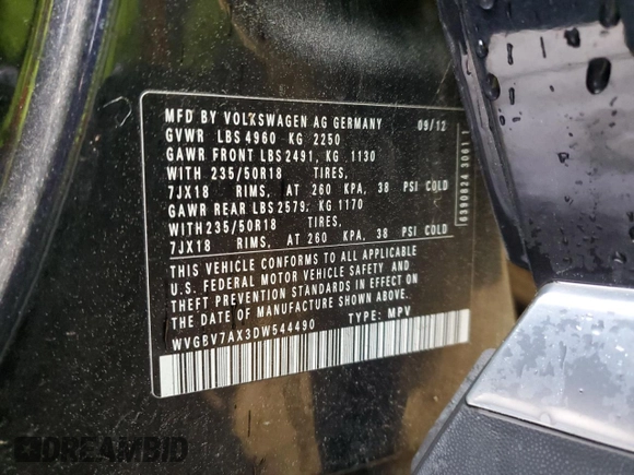 2013 Volkswagen Tiguan SE z VIN WVGBV7AX3DW544490, wystawiony jako Copart lot #52632675 z przebiegiem 149 170 mil mil oraz Czysty tytuł • Clean title. Historia ofert i sprzedaży dostępna na DreamBid. Obrazek 13.
