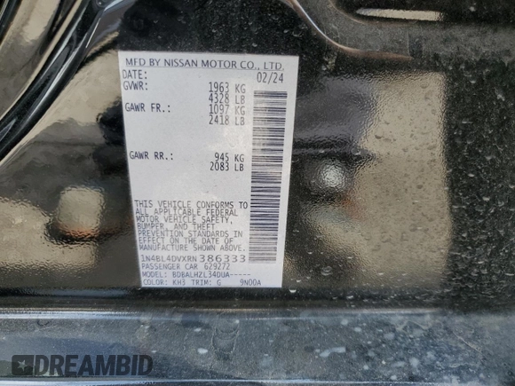 2024 Nissan Altima 2.5 SV with VIN 1N4BL4DVXRN386333, listed as a Copart auction lot 51134815 with 33,452 mi miles and Salvage Title. Bid and sale history available at carsss.com. Image 13.