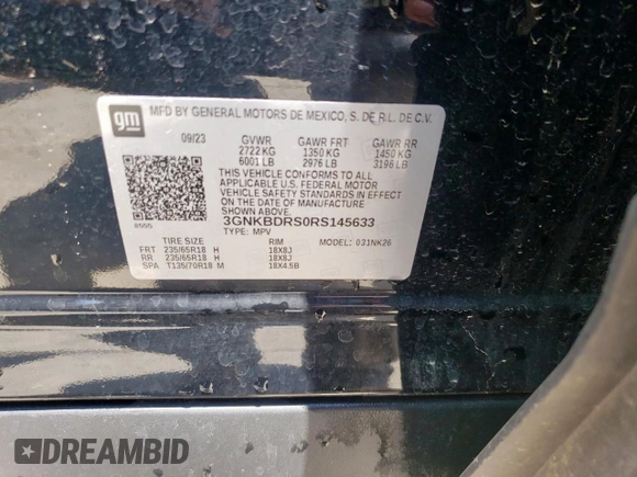 2024 Chevrolet Blazer LT с VIN 3GNKBDRS0RS145633, выставлен на аукционе Copart как лот 60145855 с пробегом 18 638 миль миль и Списание • Salvage title. История ставок и продаж доступна на DreamBid. Изображение 13.