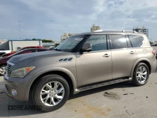 2014 Infiniti QX80 z VIN JN8AZ2NF7E9551231, wystawiony jako Copart lot #61049595 z przebiegiem Nie podano mil oraz Czysty tytuł • Clean title. Historia ofert i sprzedaży dostępna na DreamBid. Obrazek 1.