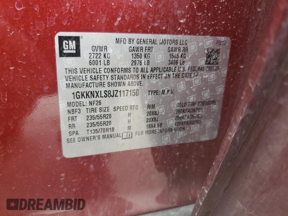 2018 GMC Acadia Denali with VIN 1GKKNXLS8JZ117150, listed as a Copart auction lot 51876985 with 70,881 mi miles and Salvage title. Bid and sale history available at DreamBid. Image 14.