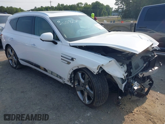 2022 Genesis GV80 with VIN KMUHCESC6NU084725, listed as a IAAI auction lot 42423446 with 66,562 mi miles and . Bid and sale history available at DreamBid. Image 1.