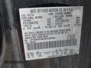 2003 Ford F-150 XLT with VIN 1FTRW07683KC30930, listed as a IAAI auction lot 42482529 with Not provided miles and . Bid and sale history available at DreamBid. Image 9.