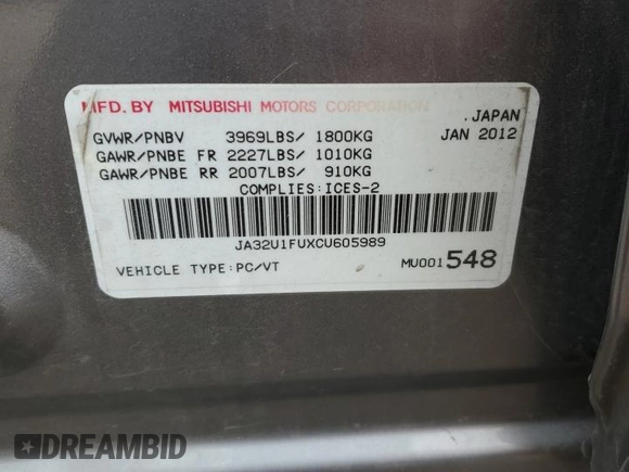 2012 Mitsubishi Lancer DE with VIN JA32U1FUXCU605989, listed as a Copart auction lot 49578675 with 290,268 mi miles and Clean Title. Bid and sale history available at DreamBid. Image 12.