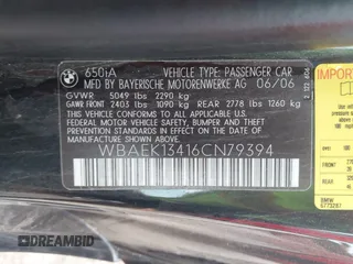 2006 BMW 6 Series 650Ci z VIN WBAEK13416CN79394, wystawiony jako IAAI lot #42420470 z przebiegiem 114 720 mil mil oraz . Historia ofert i sprzedaży dostępna na DreamBid. Obrazek 9.