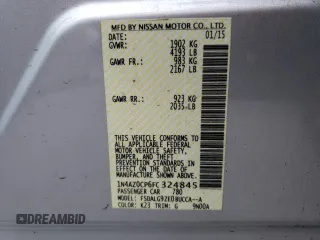 2015 Nissan LEAF SV with VIN 1N4AZ0CP6FC324845, listed as a Copart auction lot 43324283 with 53,815 mi miles. Bid and sale history available at carsss.com. Image 12.