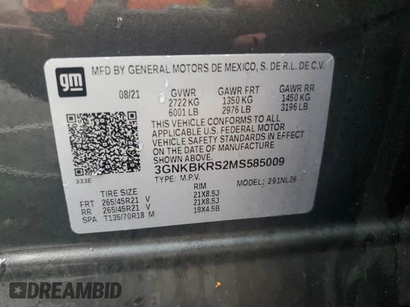 2021 Chevrolet Blazer RS z VIN 3GNKBKRS2MS585009, wystawiony jako Copart lot #48954695 z przebiegiem 90 228 mil mil oraz Szkoda całkowita • Salvage title. Historia ofert i sprzedaży dostępna na DreamBid. Obrazek 14.