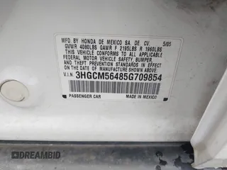 2005 Honda Accord LX z VIN 3HGCM56485G709854, wystawiony jako IAAI lot #42235418 z przebiegiem 197 519 mil mil oraz . Historia ofert i sprzedaży dostępna na DreamBid. Obrazek 9.
