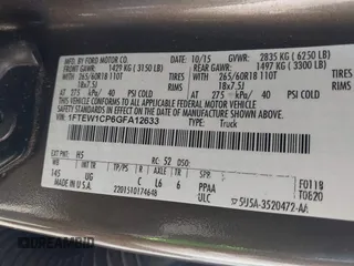 2016 Ford F-150 XL with VIN 1FTEW1CP6GFA12633, listed as a IAAI auction lot 39974283 with 232,058 mi miles and . Bid and sale history available at carsss.com. Image 9.