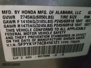 2012 Honda Ridgeline Sport with VIN 5FPYK1F74CB456121, listed as a Copart auction lot 52828045 with 116,118 mi miles and Salvage Title. Bid and sale history available at carsss.com. Image 12.