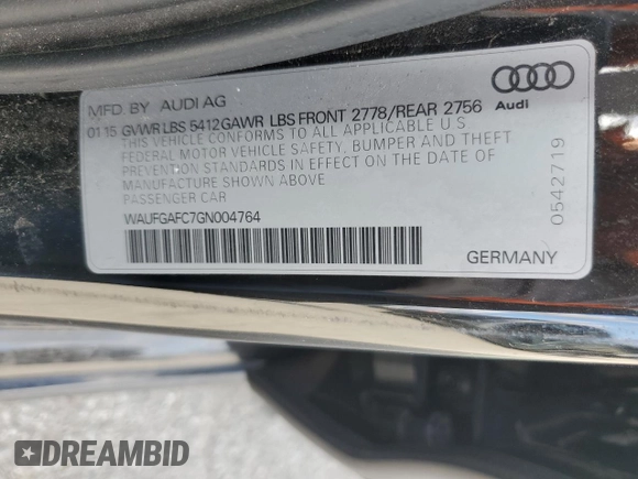 2016 Audi A6 Premium Plus with VIN WAUFGAFC7GN004764, listed as a Copart auction lot 51009115 with 89,402 mi miles and Salvage Title. Bid and sale history available at DreamBid. Image 12.