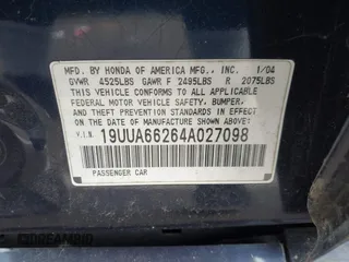 2004 Acura TL with VIN 19UUA66264A027098, listed as a IAAI auction lot 42141466 with 229,406 mi miles. Bid and sale history available at carsss.com. Image 9.