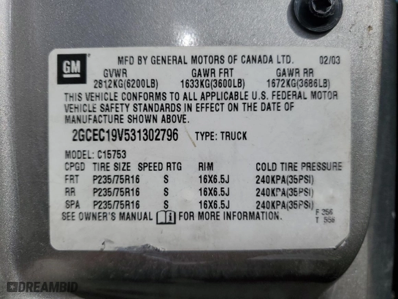 2003 Chevrolet Silverado 1500 LS with VIN 2GCEC19V531302796, listed as a Copart auction lot 49446915 with 285,725 mi miles and Salvage Title. Bid and sale history available at carsss.com. Image 12.