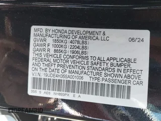2025 Acura Integra w/A-Spec Package with VIN 19UDE4H35SA001006, listed as a IAAI auction lot 42103893 with 9,054 mi miles and . Bid and sale history available at DreamBid. Image 9.