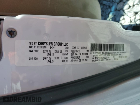 2014 Chrysler Town & Country Touring with VIN 2C4RC1BG7ER348325, listed as a Copart auction lot 53661405 with 111,056 mi miles and Clean Title. Bid and sale history available at DreamBid. Image 13.