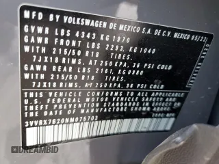 2022 Volkswagen Taos SE z VIN 3VVRX7B20NM075703, wystawiony jako Copart lot #48918865 z przebiegiem 51 257 mil mil oraz Szkody całkowita. Historia ofert i sprzedaży dostępna na DreamBid. Obrazek 15.