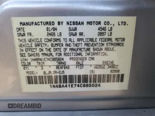 2004 Nissan Maxima SL with VIN 1N4BA41E74C885024, listed as a Copart auction lot 50556225 with 124,657 mi miles and Salvage Title. Bid and sale history available at carsss.com. Image 15.