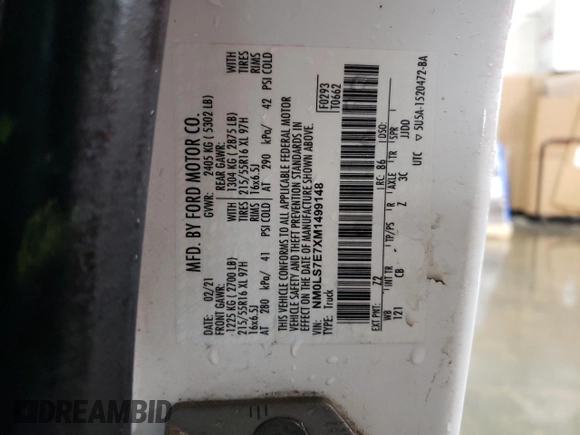 2021 Ford Transit Connect XL z VIN NM0LS7E7XM1499148, wystawiony jako Copart lot #85921574 z przebiegiem 37 661 mil mil oraz Czysty tytuł • Clean title. Historia ofert i sprzedaży dostępna na DreamBid. Obrazek 14.