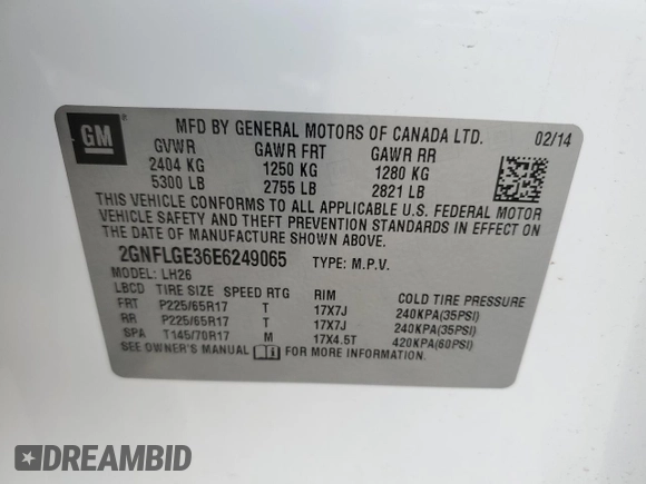 2014 Chevrolet Equinox LT with VIN 2GNFLGE36E6249065, listed as a Copart auction lot 43982235 with 109,471 mi miles and Salvage Title. Bid and sale history available at carsss.com. Image 15.