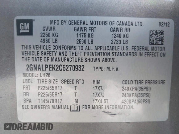 2012 Chevrolet Equinox 2LT z VIN 2GNALPEK2C6270932, wystawiony jako IAAI lot #40862491 z przebiegiem 153 500 mil mil oraz . Historia ofert i sprzedaży dostępna na DreamBid. Obrazek 9.