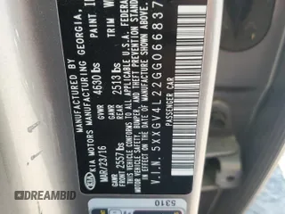 2016 Kia Optima SXL Turbo with VIN 5XXGV4L22GG066837, listed as a Copart auction lot 60989355 with 100,926 mi miles and Salvage title. Bid and sale history available at DreamBid. Image 13.