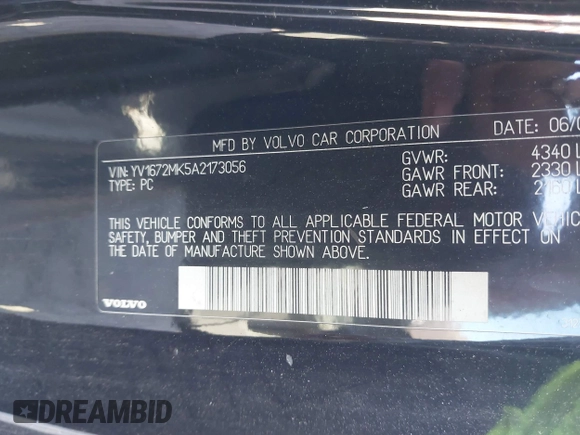 2010 Volvo C30 with VIN YV1672MK5A2173056, listed as a IAAI auction lot 42032147 with 95,476 mi miles and . Bid and sale history available at DreamBid. Image 9.
