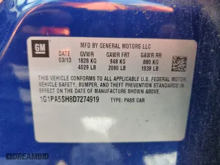 2013 Chevrolet Cruze LS with VIN 1G1PA5SH8D7274919, listed as a Copart auction lot 52551115 with 73,526 mi miles and Clean Title. Bid and sale history available at carsss.com. Image 12.