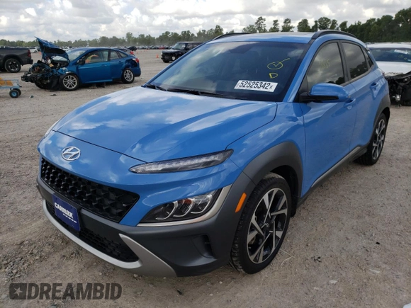 2022 Hyundai Kona Limited with VIN KM8K53A38NU794410, listed as a Copart auction lot 52525342 with 18,825 mi miles and Salvage Title. Bid and sale history available at carsss.com. Image 2.