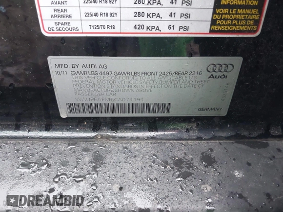 2012 Audi A3 Premium Plus z VIN WAUPEAFM6CA074194, wystawiony jako IAAI lot #42302773 z przebiegiem 176 831 mil mil oraz . Historia ofert i sprzedaży dostępna na DreamBid. Obrazek 9.