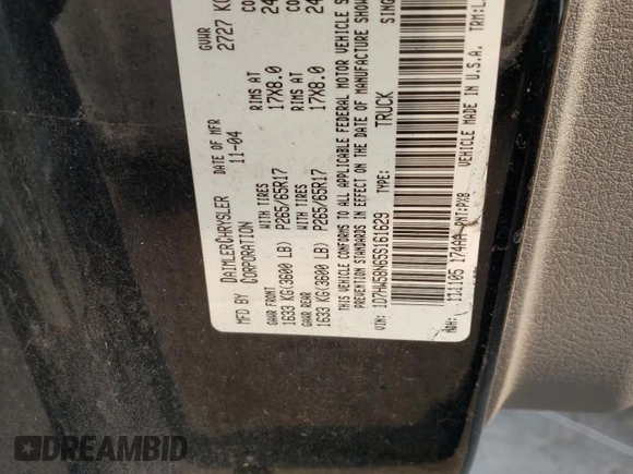 2005 Dodge Dakota Laramie with VIN 1D7HW58N65S161629, listed as a Copart auction lot 66570164 with 205,984 mi miles and Salvage Title. Bid and sale history available at DreamBid. Image 12.