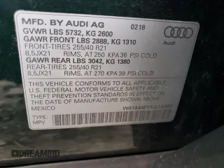 2018 Audi SQ5 Premium Plus with VIN WA1A4AFY7J2142857, listed as a Copart auction lot 46485883 with 0 mi miles. Bid and sale history available at carsss.com. Image 15.