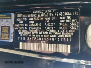 2018 Kia Sorento LX V6 with VIN 5XYPGDA55JG417511, listed as a Copart auction lot 54386005 with 129,610 mi miles and Clean Title. Bid and sale history available at carsss.com. Image 13.