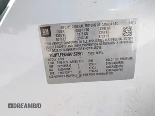 2016 Chevrolet Equinox LT with VIN 2GNFLFEK9G6152561, listed as a IAAI auction lot 41827514 with 120,848 mi miles and . Bid and sale history available at carsss.com. Image 9.