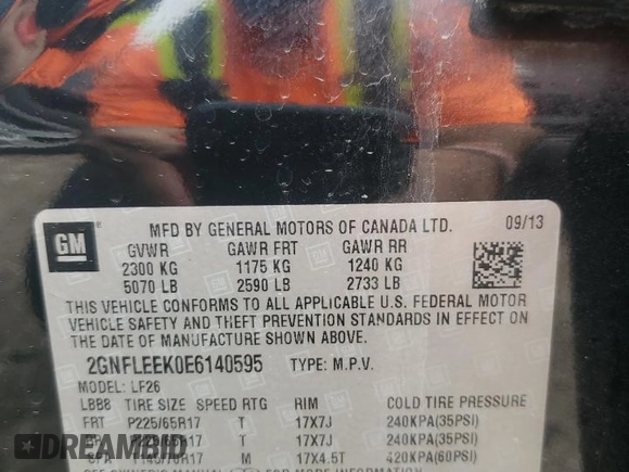 2014 Chevrolet Equinox LS with VIN 2GNFLEEK0E6140595, listed as a Copart auction lot 53649205 with 156,110 mi miles and Salvage Title. Bid and sale history available at DreamBid. Image 15.