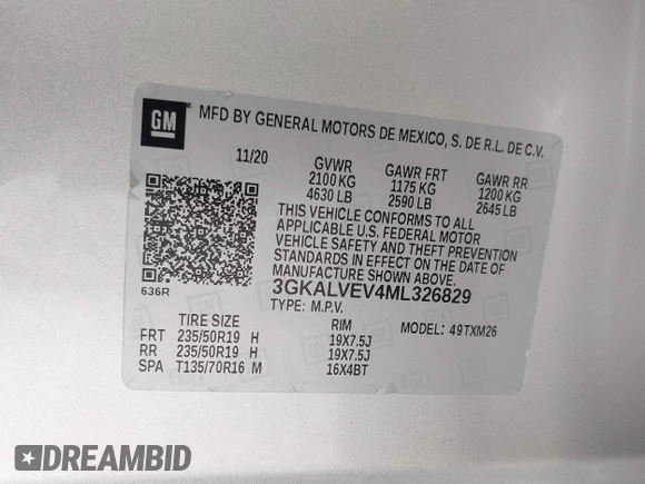 2021 GMC Terrain SLT z VIN 3GKALVEV4ML326829, wystawiony jako IAAI lot #38771065 z przebiegiem Nie podano mil oraz . Historia ofert i sprzedaży dostępna na DreamBid. Obrazek 9.